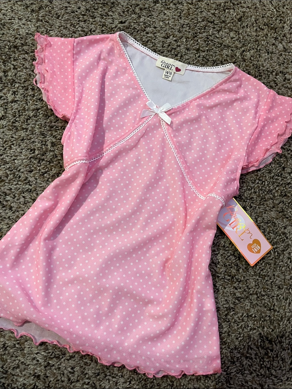 Dreamgirl Pink Polka Dot Girls' Nightgown with White Bow